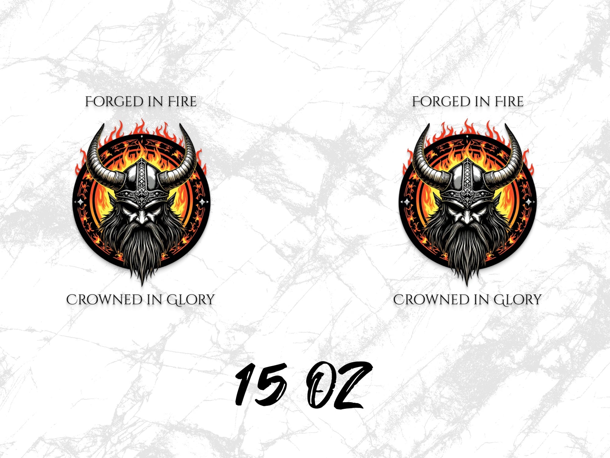 Forged in Fire Viking Skull Graphic T-Shirt, Flame Horns Design, 15 Oz, Crowned in Glory, Fire Themed Apparel