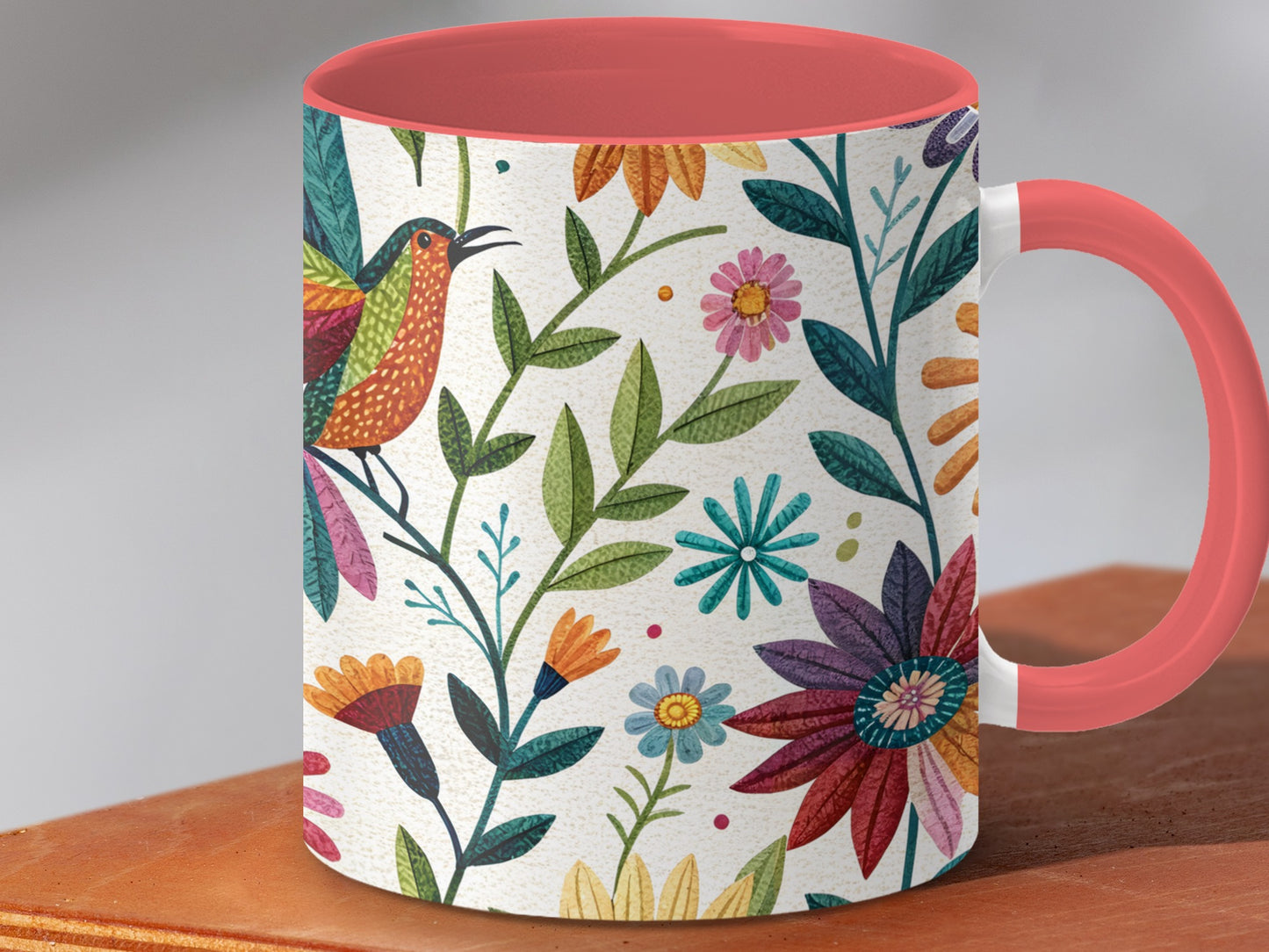 Colorful Floral and Hummingbird Design Mug product type