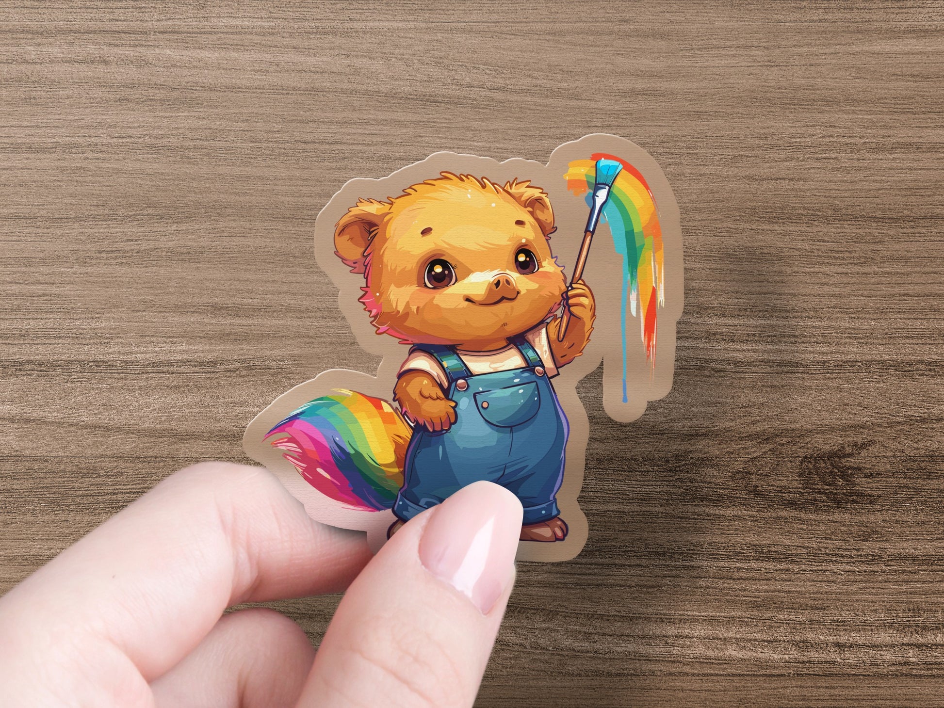 Adorable Bear Painting Rainbow Outfit Sticker product
