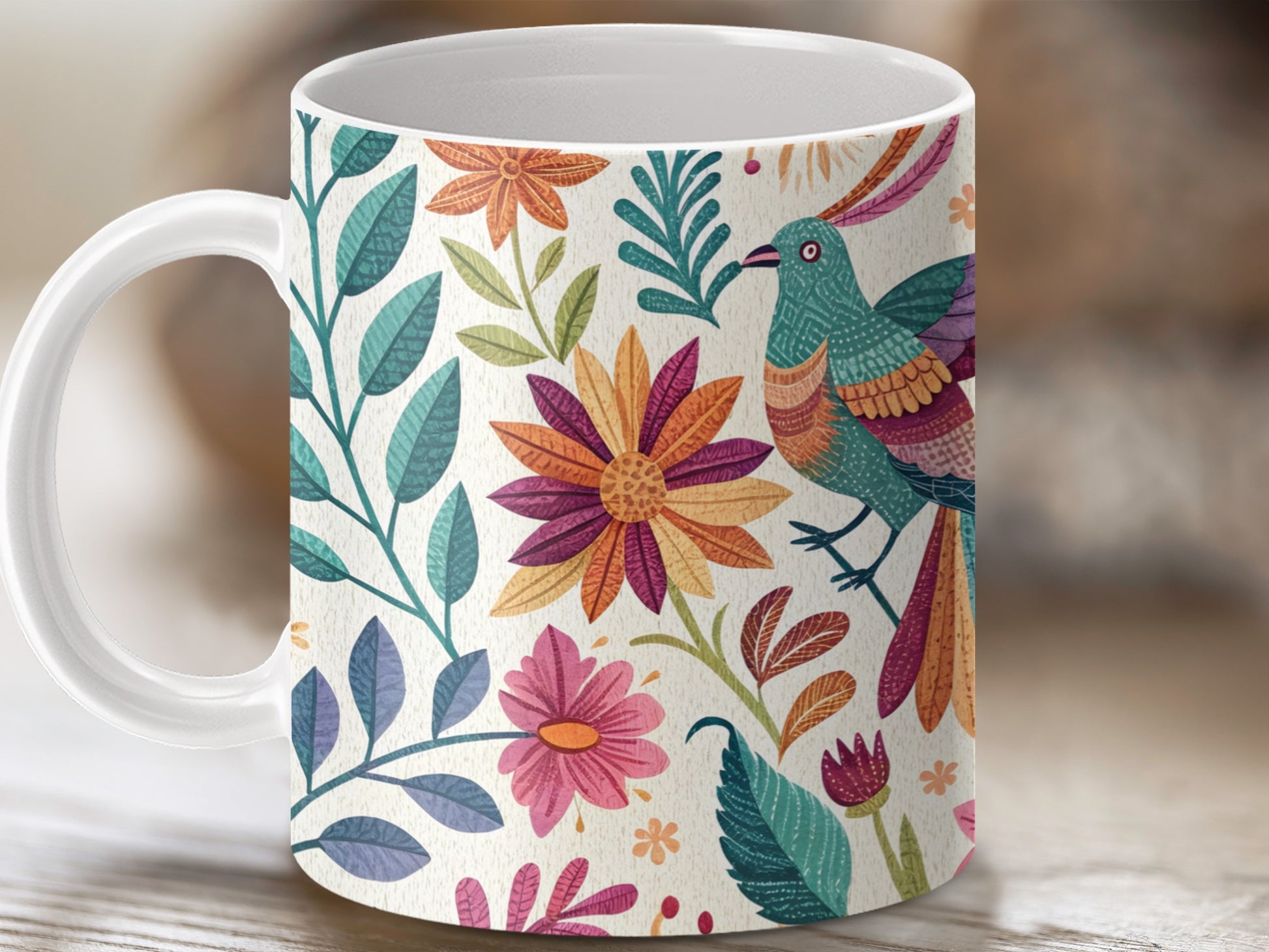 Colorful Floral and Bird Design Mug product type
