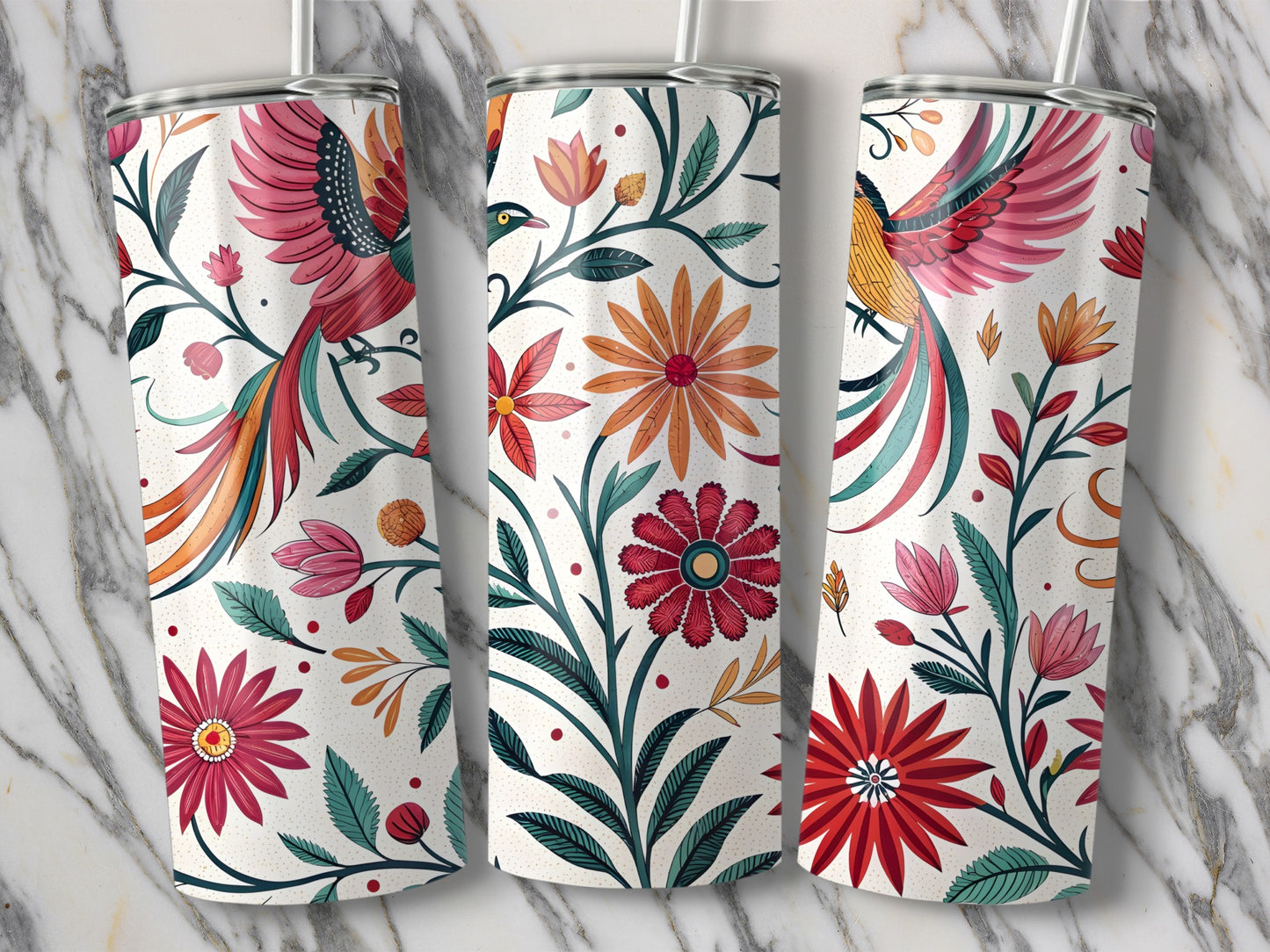 Colorful Floral Bird Print Insulated Tumbler product