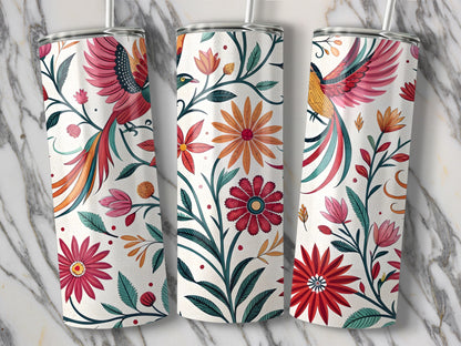 Colorful Floral Bird Print Insulated Tumbler product