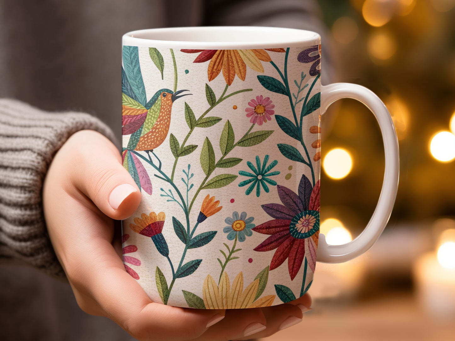 Colorful Floral Bird Design Coffee Mug product type