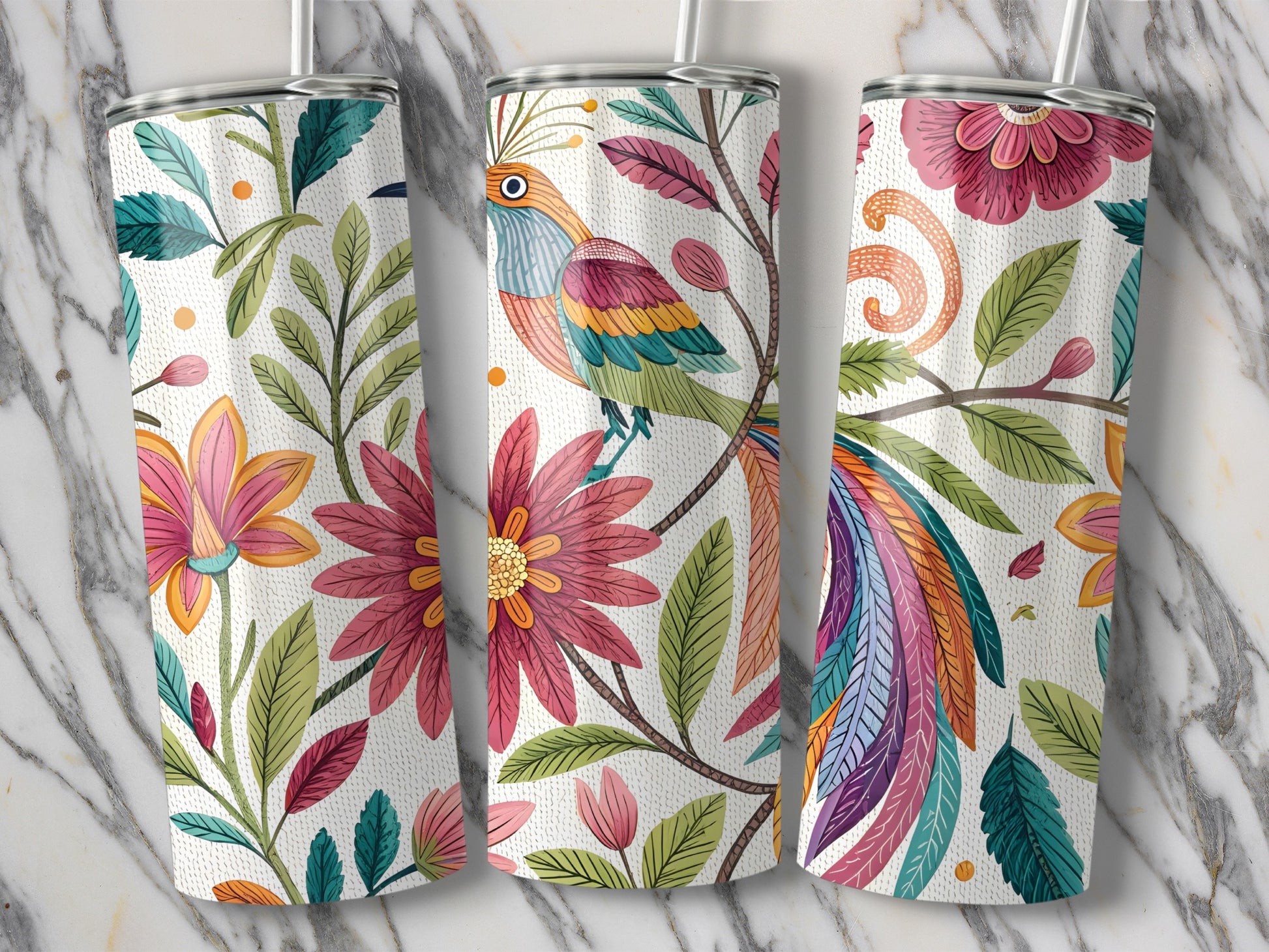 Colorful Tropical Floral Tumbler with Bird Design product