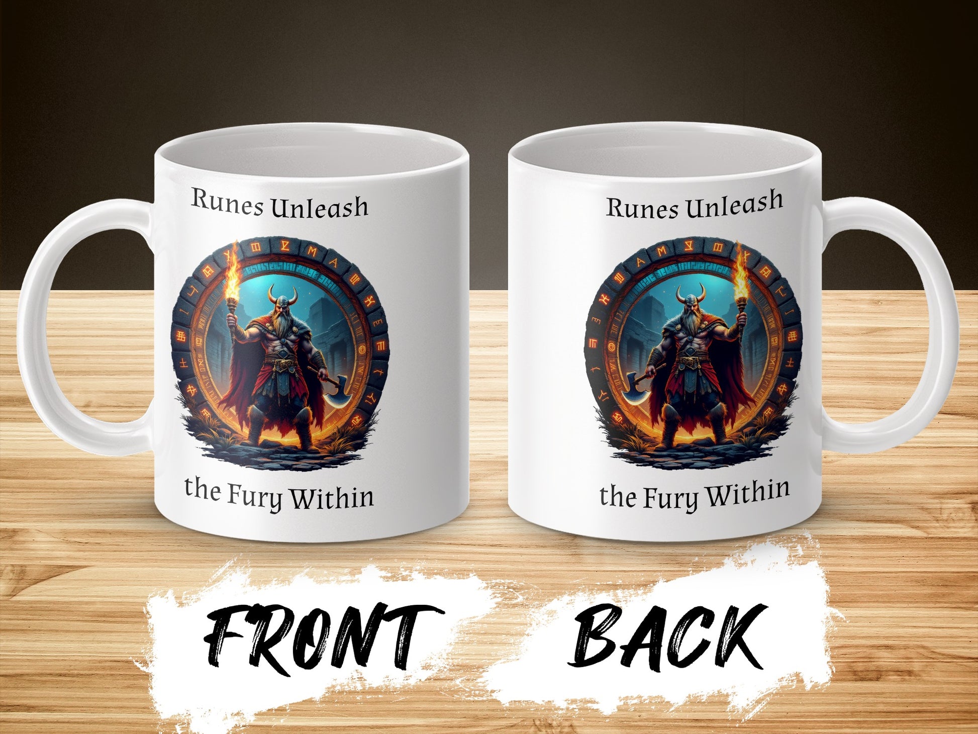 Viking Warrior Coffee Mug, Runes Unleash the Fury Within, Fantasy Art Cup