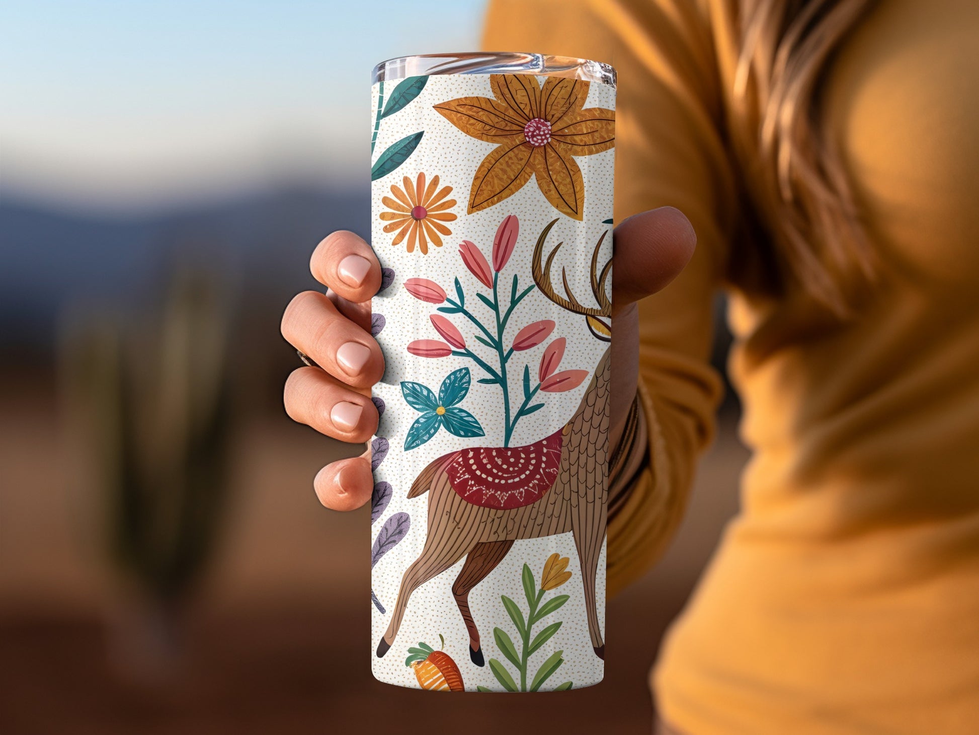 Vibrant Nature Deer Patterned Thermal Drink Tumbler product