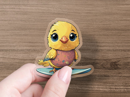 Adorable Cute Yellow Chick On Surfboard Sticker product