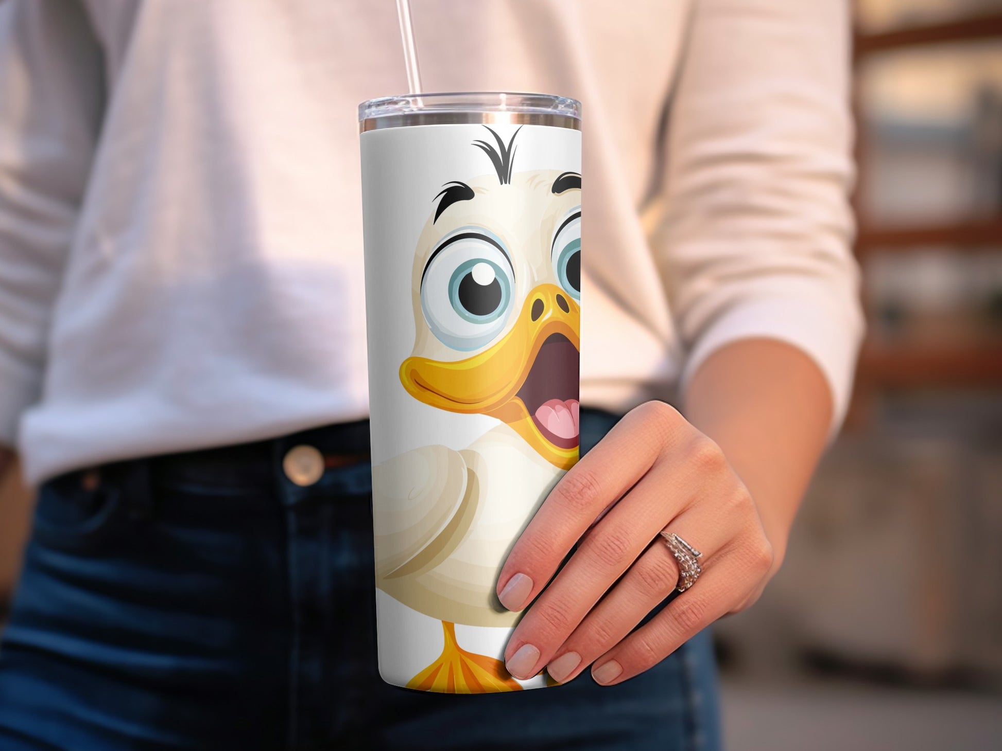 Cute Cartoon Duck Tumbler, Stainless Steel Insulated Water Bottle, Animal Lover Gift, Reusable Drinkware, Custom Graphic Travel Mug