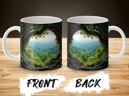Nature Mug, Forest Scene Coffee Cup, Tree and Valley View, Front and Back Design, Unique Gift Idea