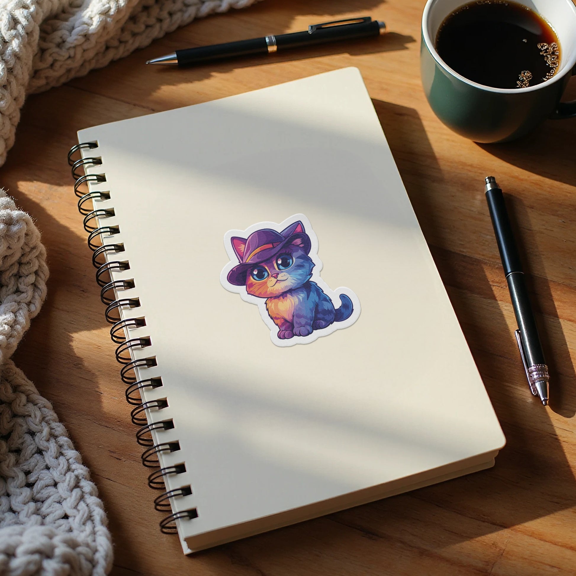 Cute Cat Sticker on Spiral Notebook product