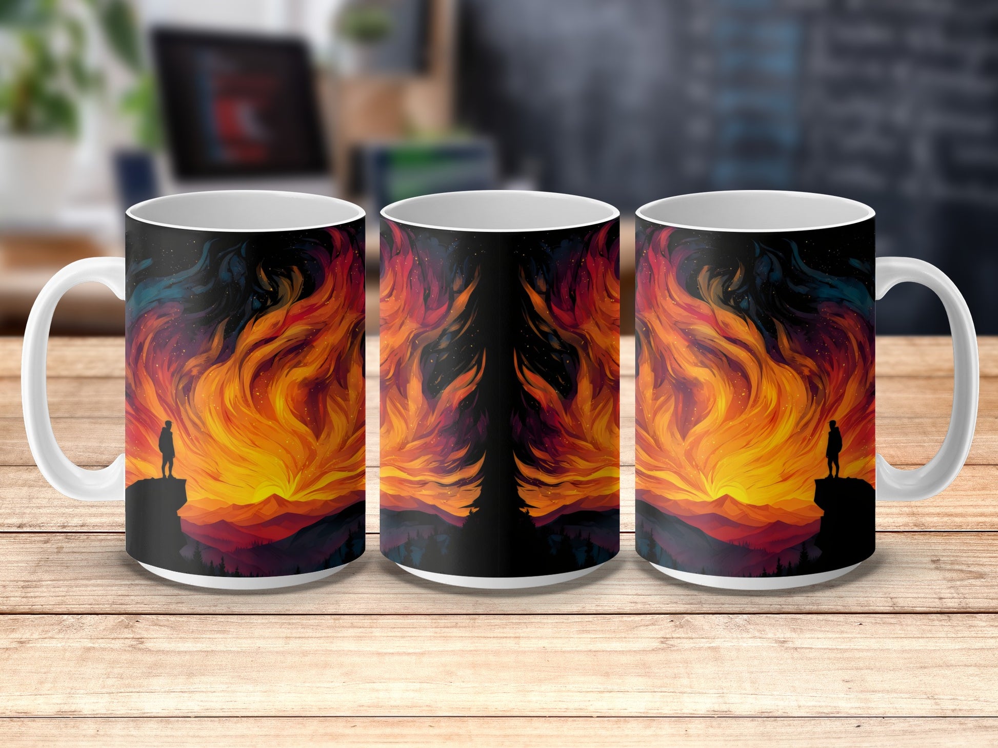 Colorful Abstract Art Coffee Mug, Unique Flame Swirl Design, Vibrant Desk Decor, Gift Idea