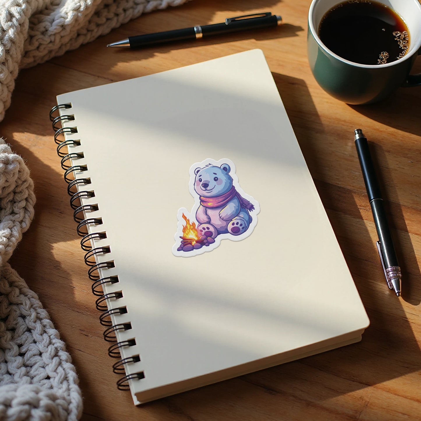 Adorable Polar Bear Campfire Sticker on Notebook product