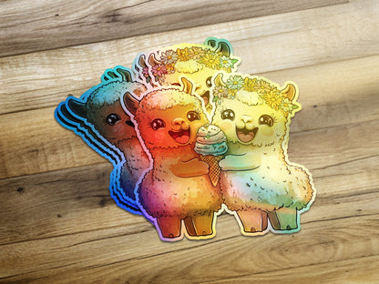 Cute Rainbow Llamas Sharing Ice Cream Sticker product