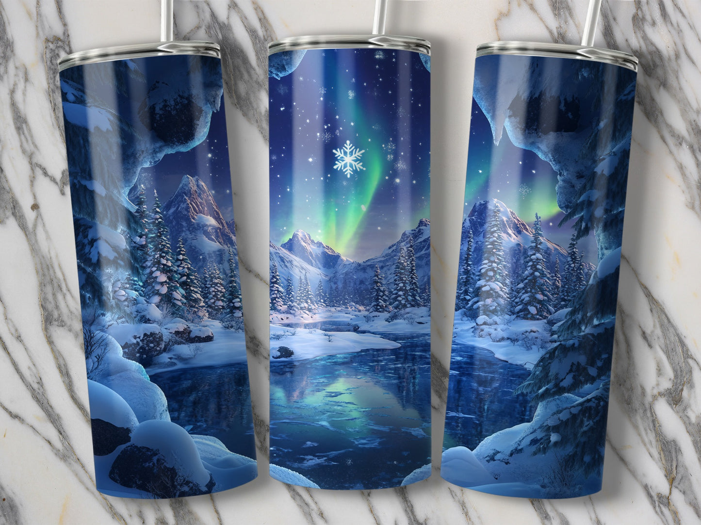 Northern Lights Mountain Landscape Art Tumbler product