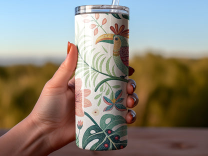 Tropical Bird and Floral Design Travel Mug product