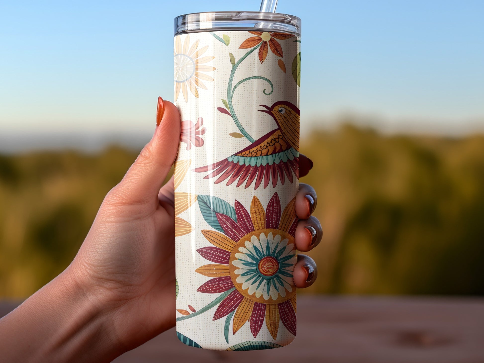 Floral Bird Design Tall Travel Tumbler product