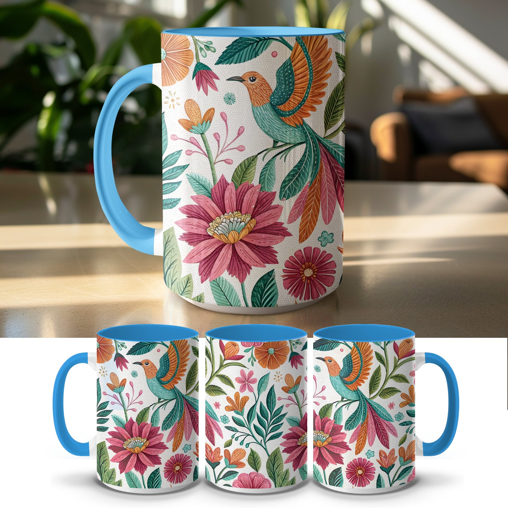 Floral Hummingbird Designed Coffee Mug product type