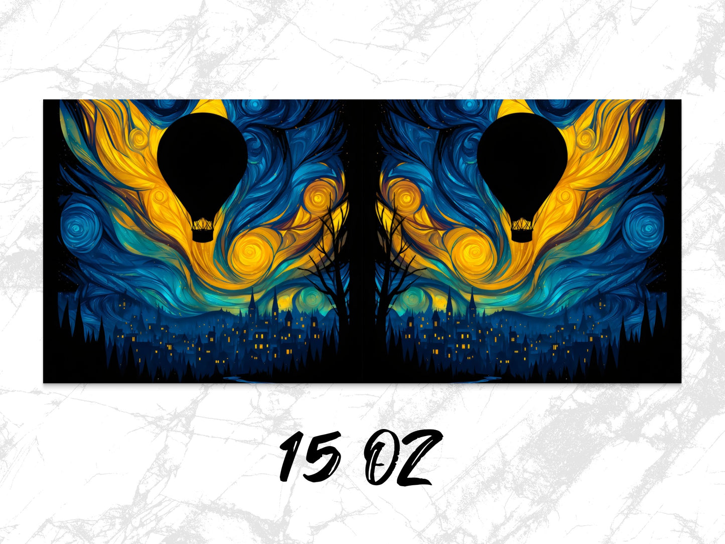 Vibrant Starry Night Cityscape Wall Art, Abstract Hot Air Balloon Poster, 15 oz Canvas Print