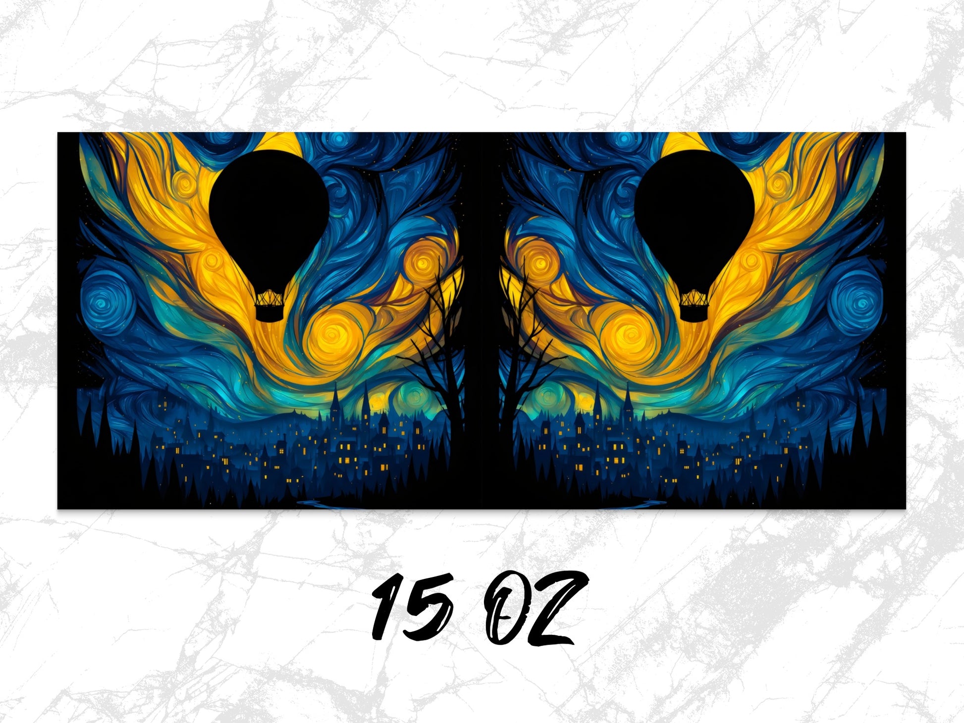 Vibrant Starry Night Cityscape Wall Art, Abstract Hot Air Balloon Poster, 15 oz Canvas Print