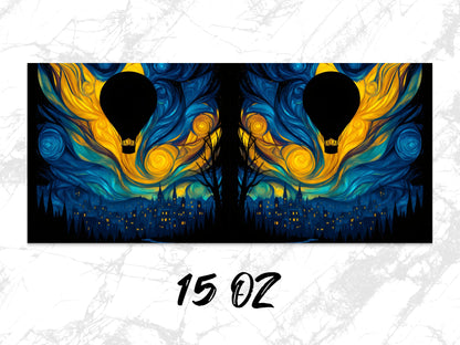 Vibrant Starry Night Cityscape Wall Art, Abstract Hot Air Balloon Poster, 15 oz Canvas Print