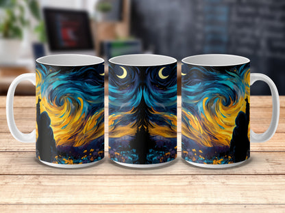 Artistic Starry Night Ceramic Mugs, Van Gogh Inspired, Moon and Stars, Decorative Coffee Cups, Unique Gift Idea