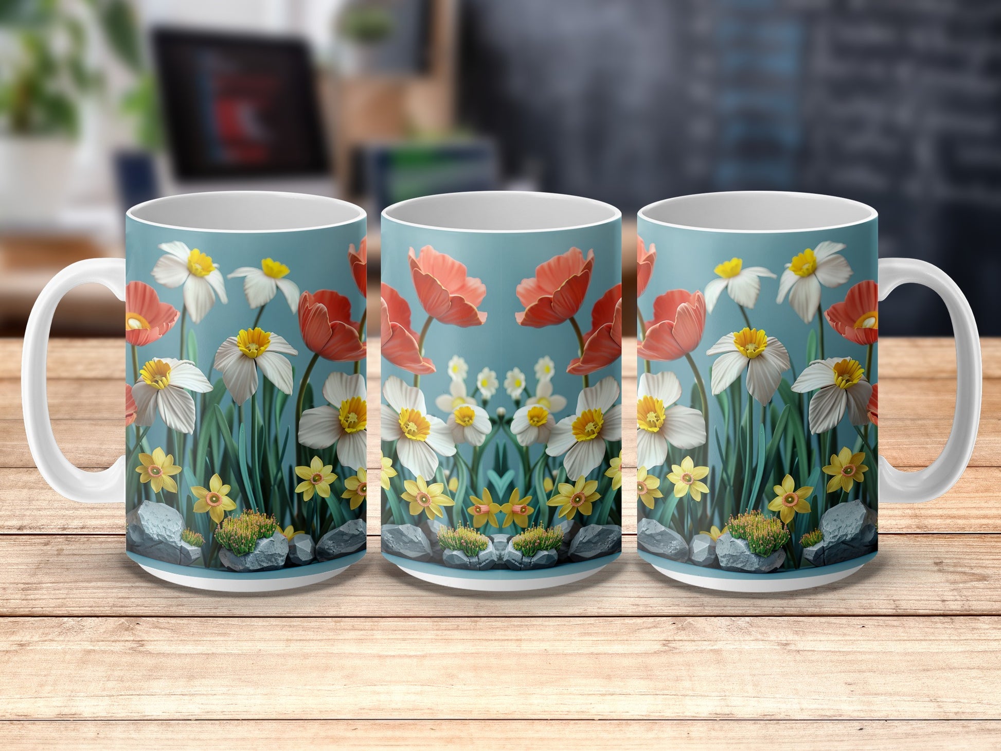 Floral Coffee Mugs Set, Spring Flower Print, Ceramic Cup, Gift Idea, Kitchen Decor, Garden Tea Cups, Colorful Tableware
