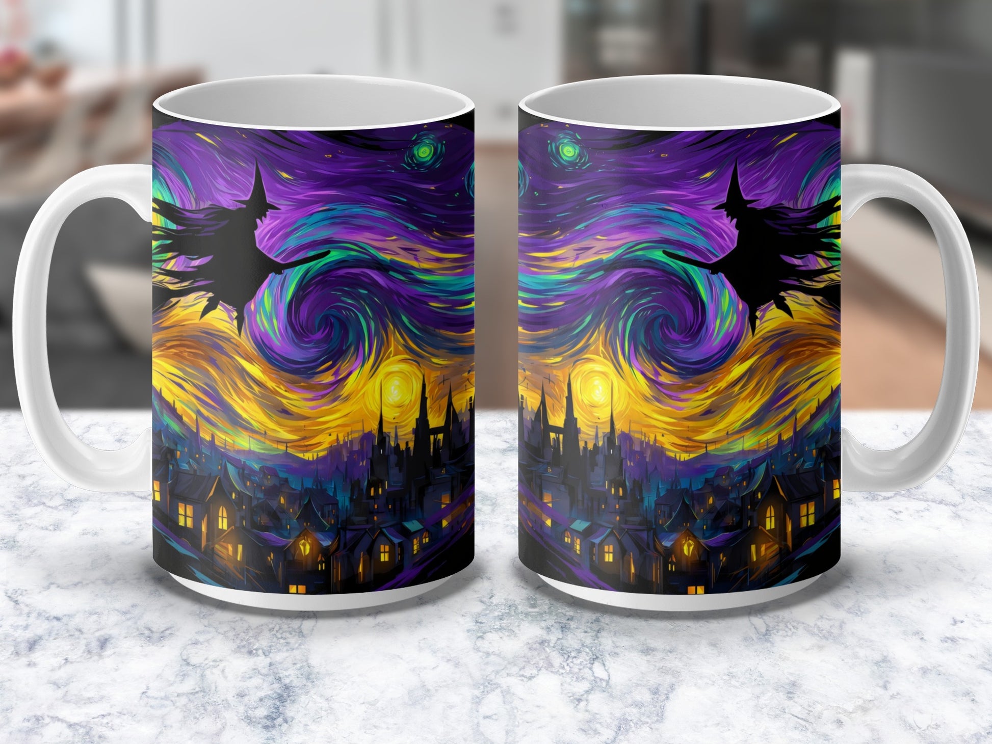 Vibrant Whirlwind Art Coffee Mugs, Colorful Abstract Artistic Design, Unique Gift Idea, Set of Two Mugs