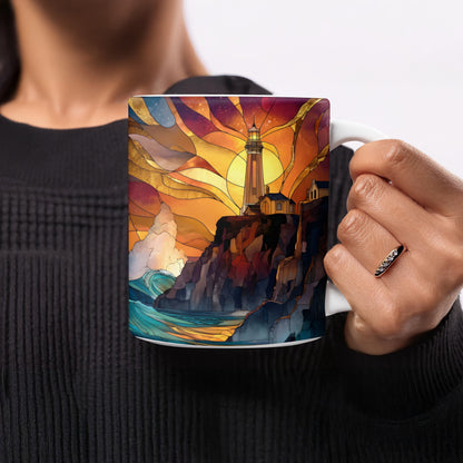 Vibrant Lighthouse and Ocean Design Ceramic Mug product