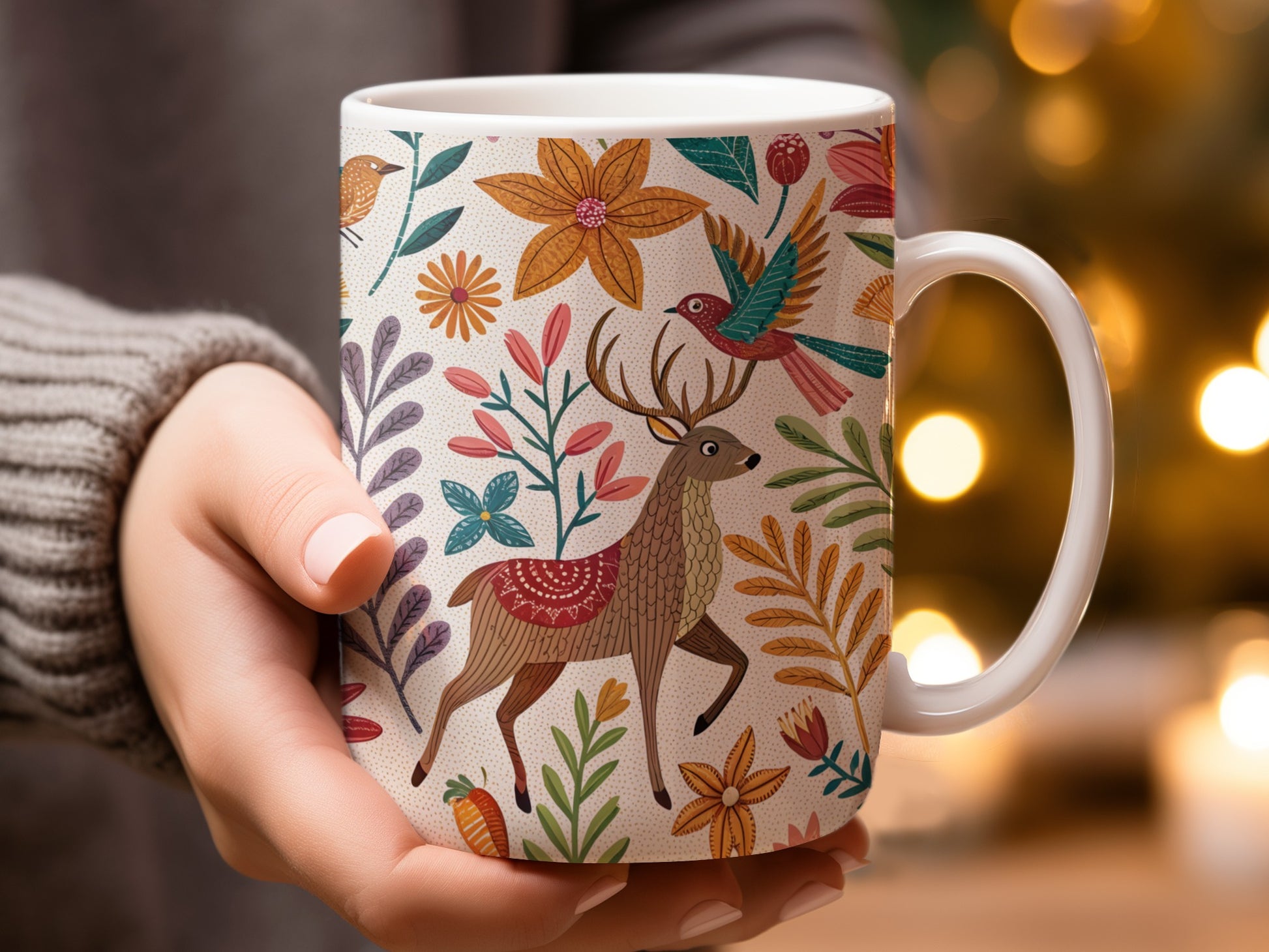 Festive Holiday Mug with Reindeer and Floral Design product