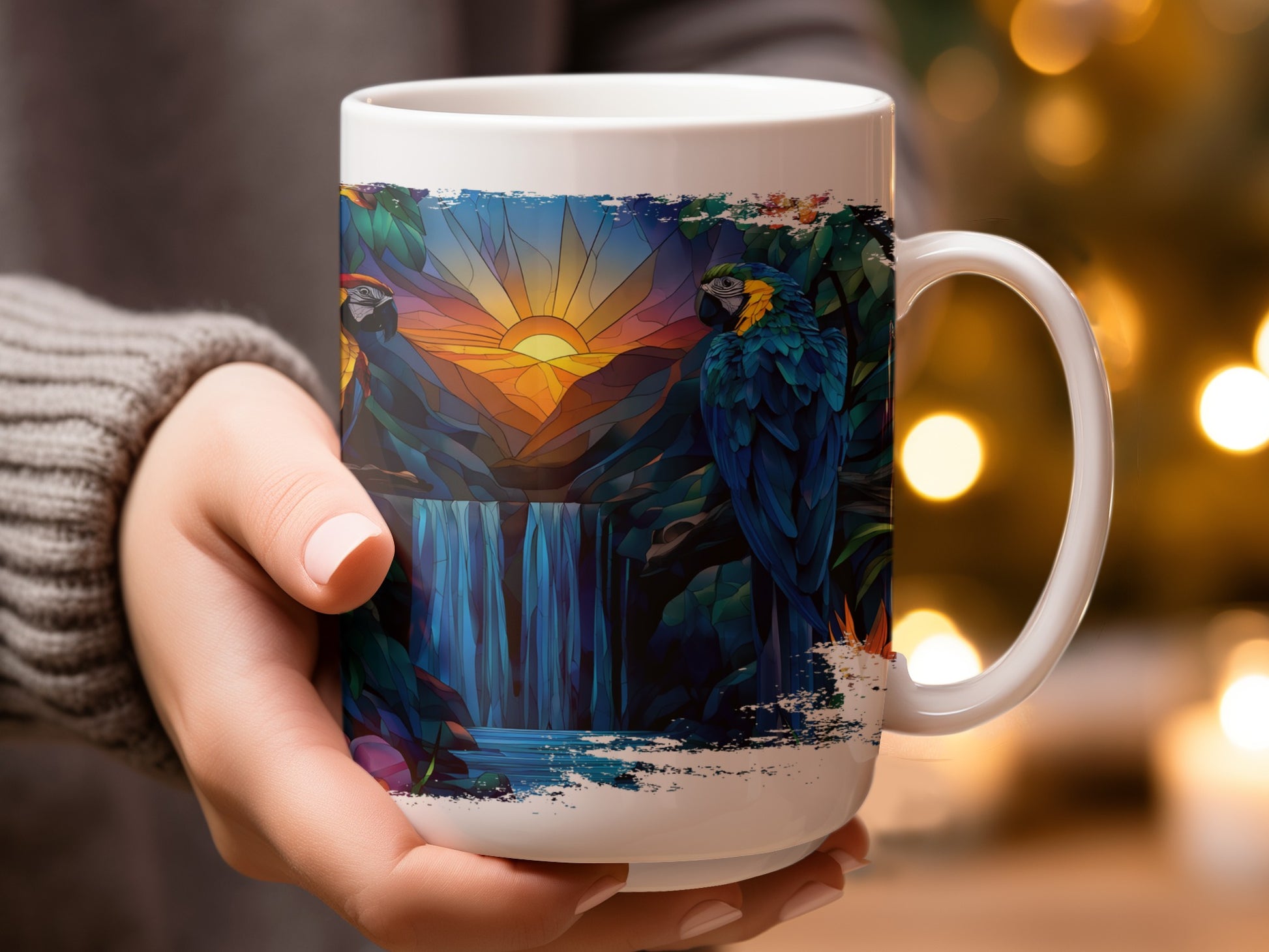 Stunning Waterfall with Parrots Artistic Mug product