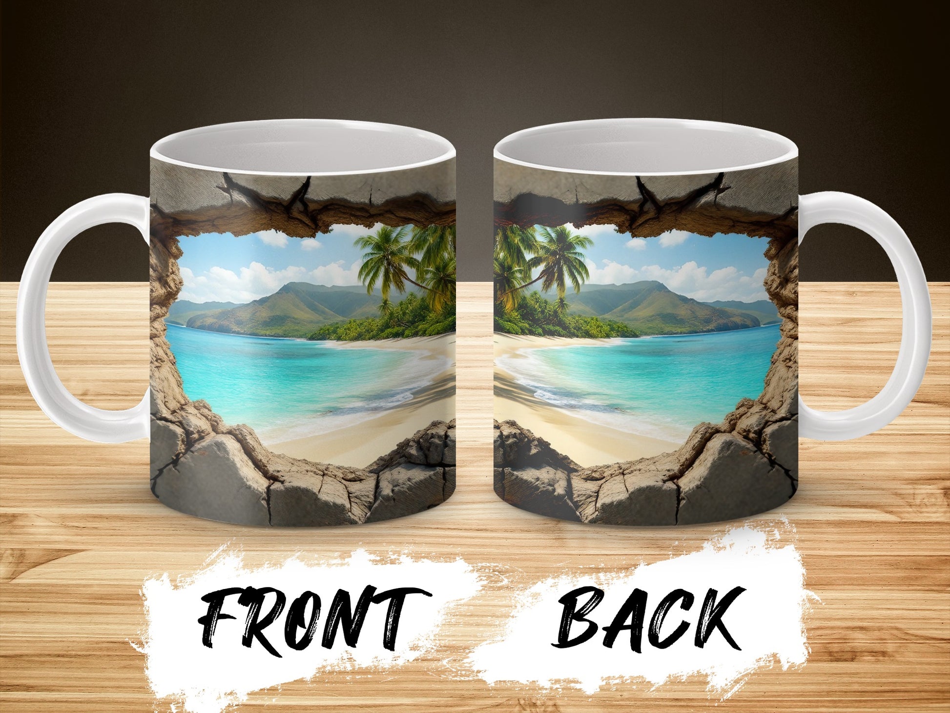 Tropical Beach Scenery Coffee Mug, Ocean View Ceramic Cup, Perfect Gift for Beach Lovers