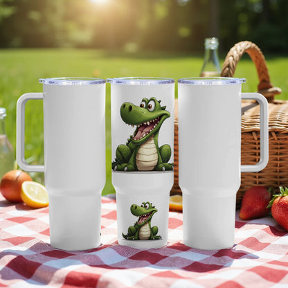 Cute Crocodile Printed Travel Mug, Kids Friendly Animal Design, Insulated Tumbler for Picnics