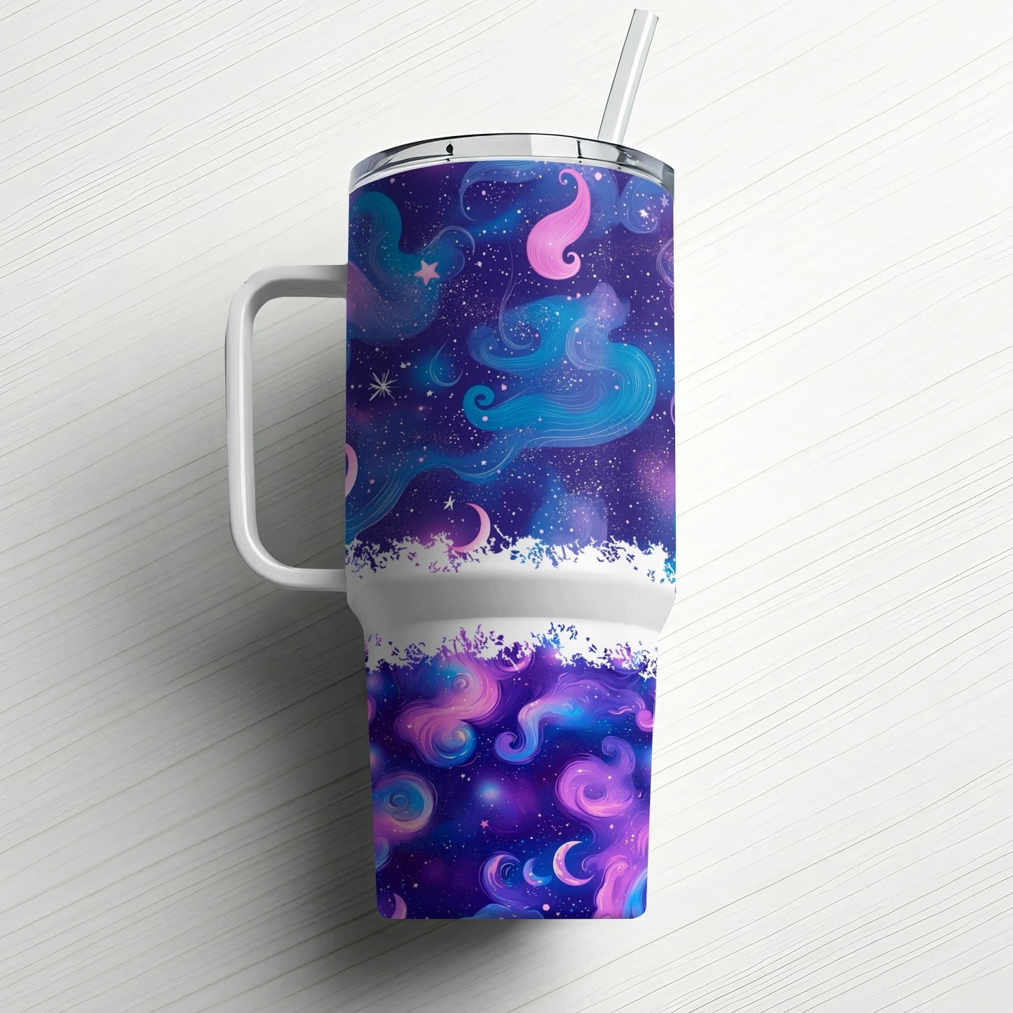Galaxy Print Tumbler, Stainless Steel Insulated Cup, Purple Space Design, Travel Mug with Straw, 20 oz