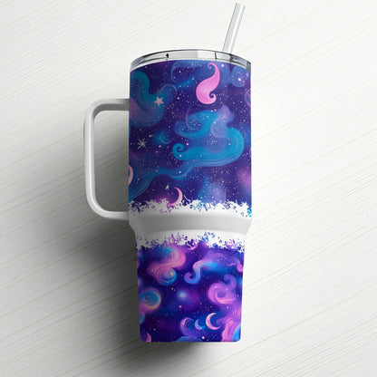 Galaxy Print Tumbler, Stainless Steel Insulated Cup, Purple Space Design, Travel Mug with Straw, 20 oz