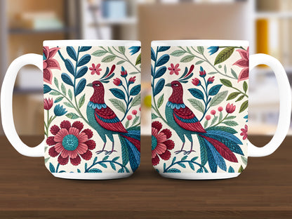 Elegant Colorful Floral Bird Design Mug product