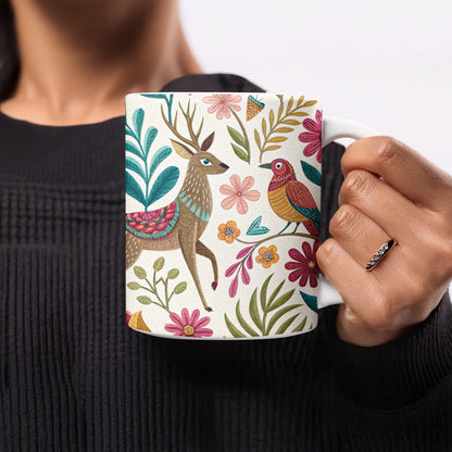 Colorful Deer and Bird Patterned Mug product type