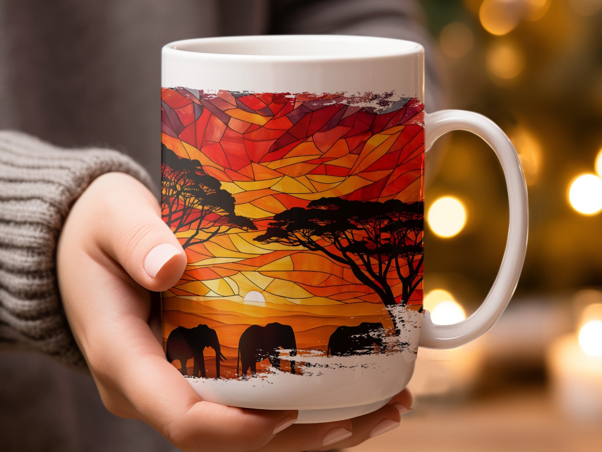 Vibrant Painted Sunset Elephant Motif Coffee Mug product