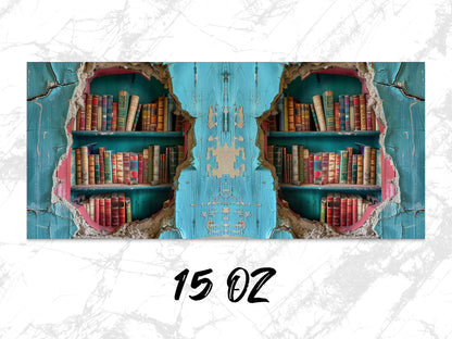 Vintage Bookshelf Wallpaper, Distressed Turquoise Wooden Texture, Library Mural, Home Office Decor, Unique Rustic Wall Art, Large Format