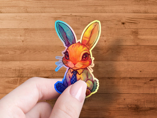 Rainbow Bunny Sticker with Tie design product type