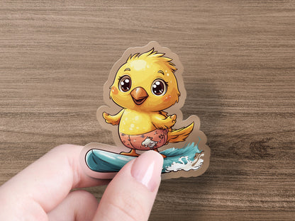 Cute Yellow Bird Surfing Illustration Sticker product
