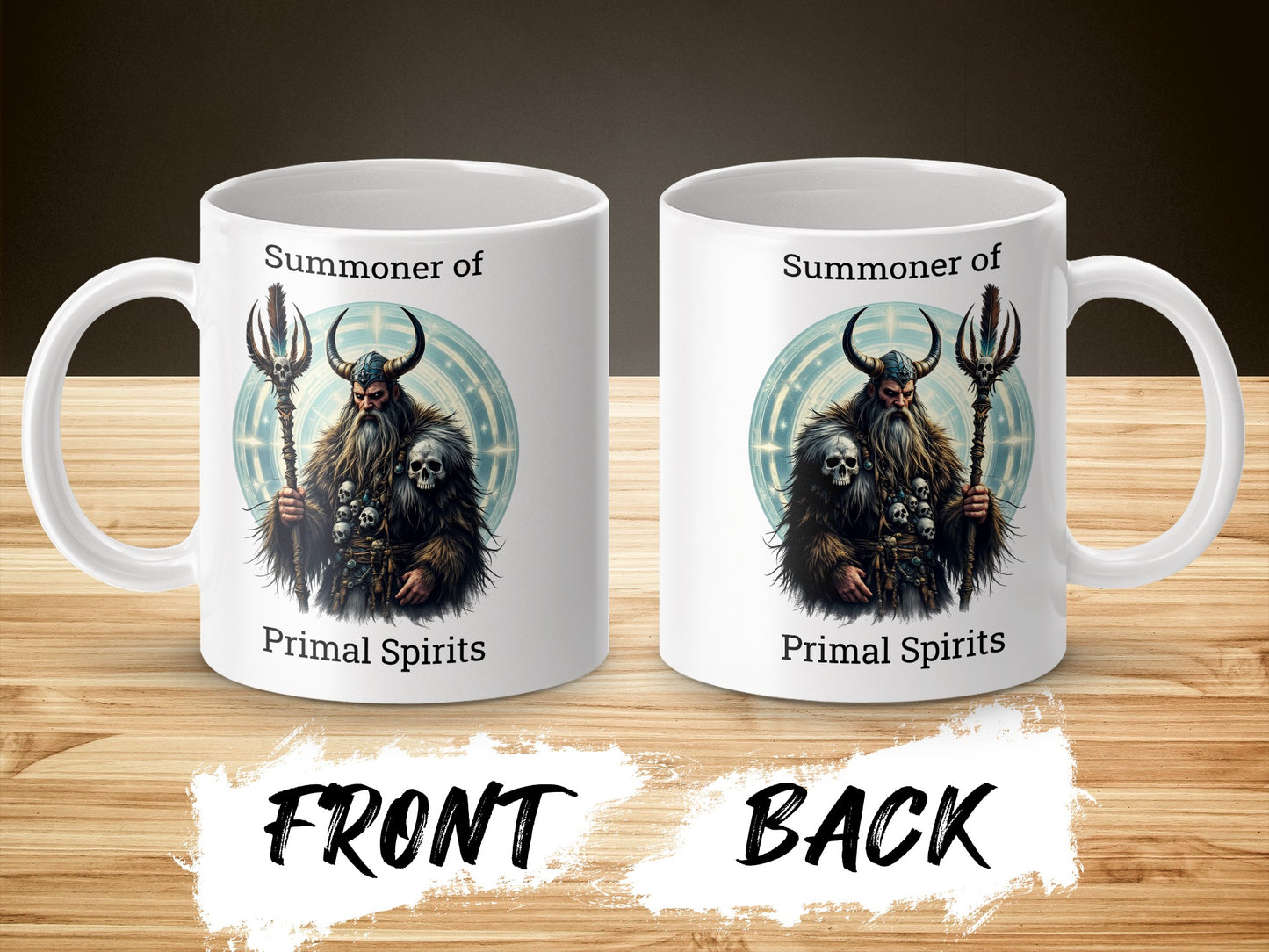 Primal Spirits Summoner Coffee Mug, Fantasy Art Ceramic Cup, Unique Gift for Gamers, Dual-Sided Colorful Illustration