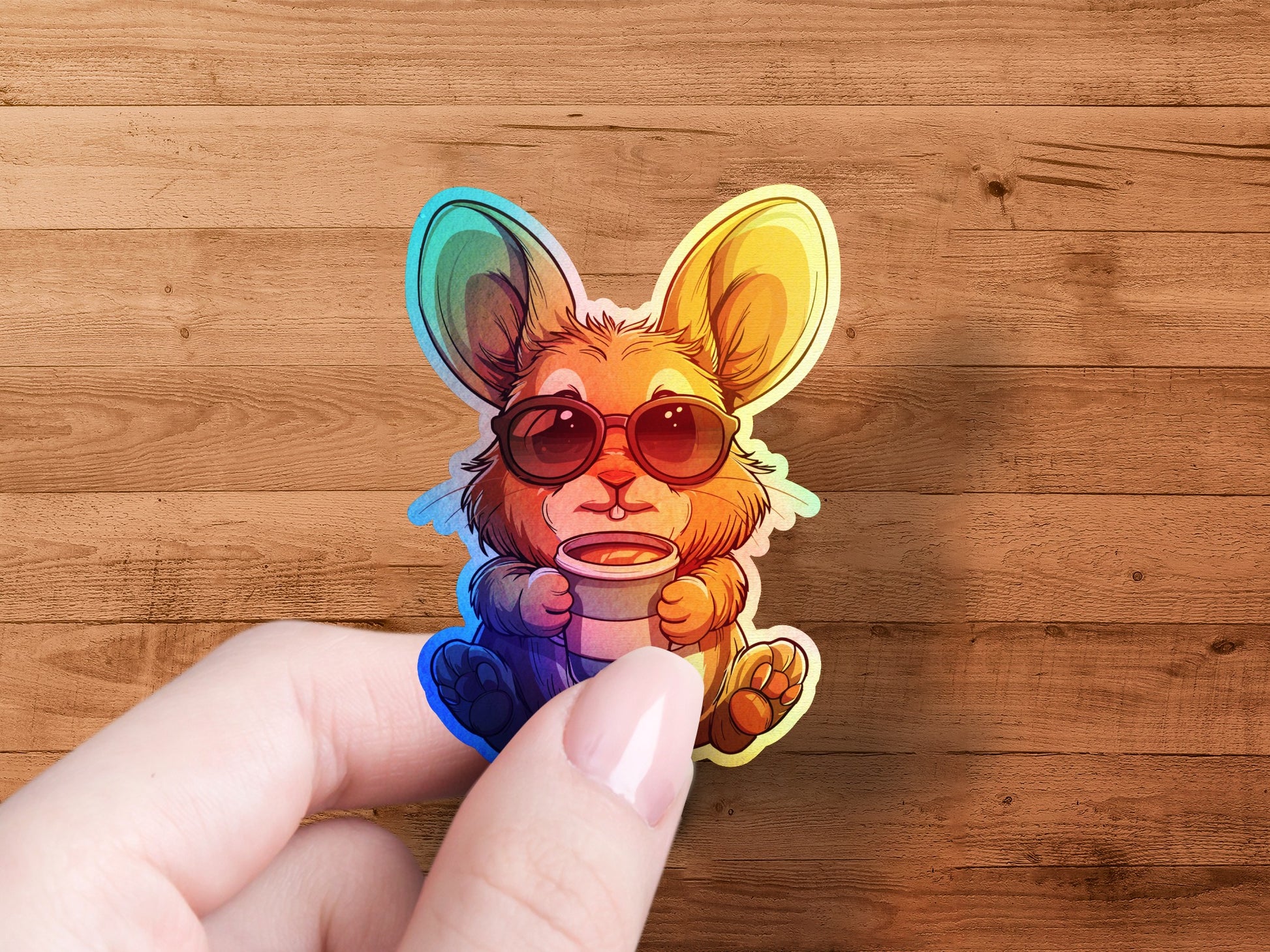Cute Cartoon Bunny with Sunglasses Sticker product