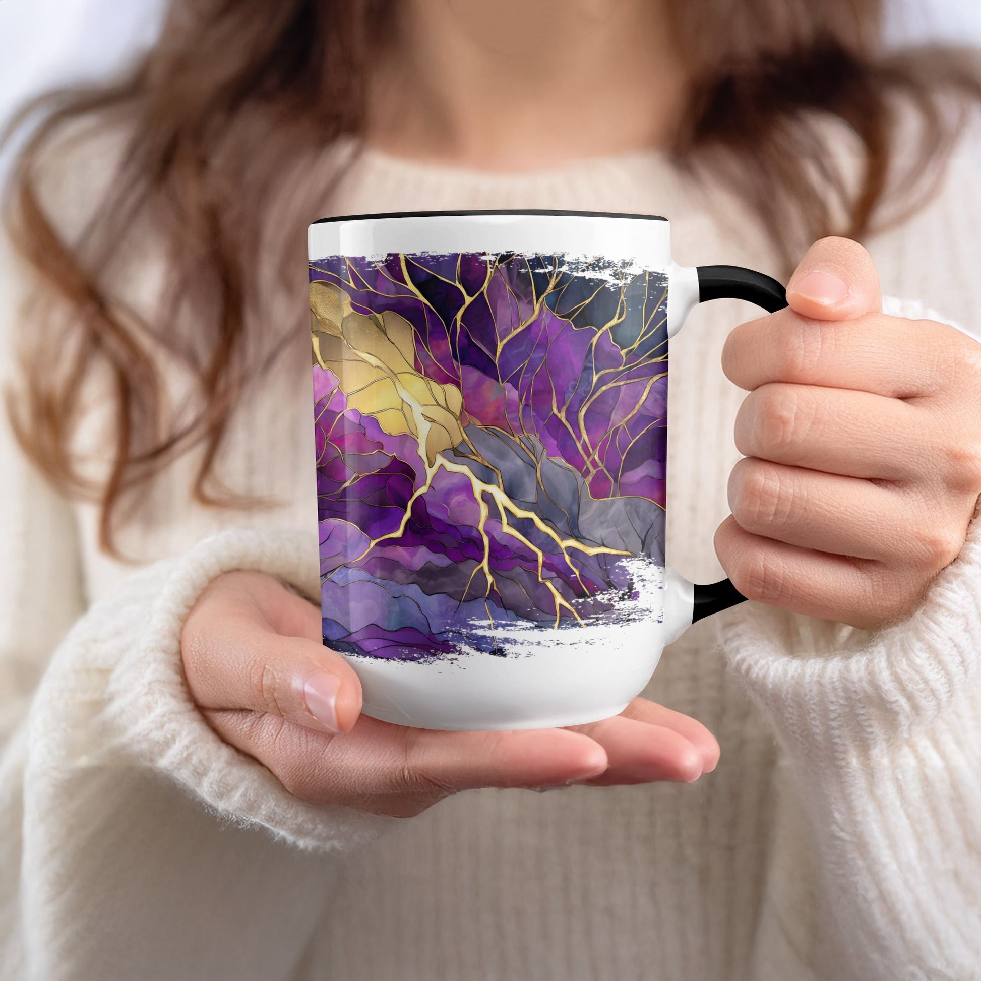 Beautiful Artistic Purple and Gold Mug Unique Drinkware Product
