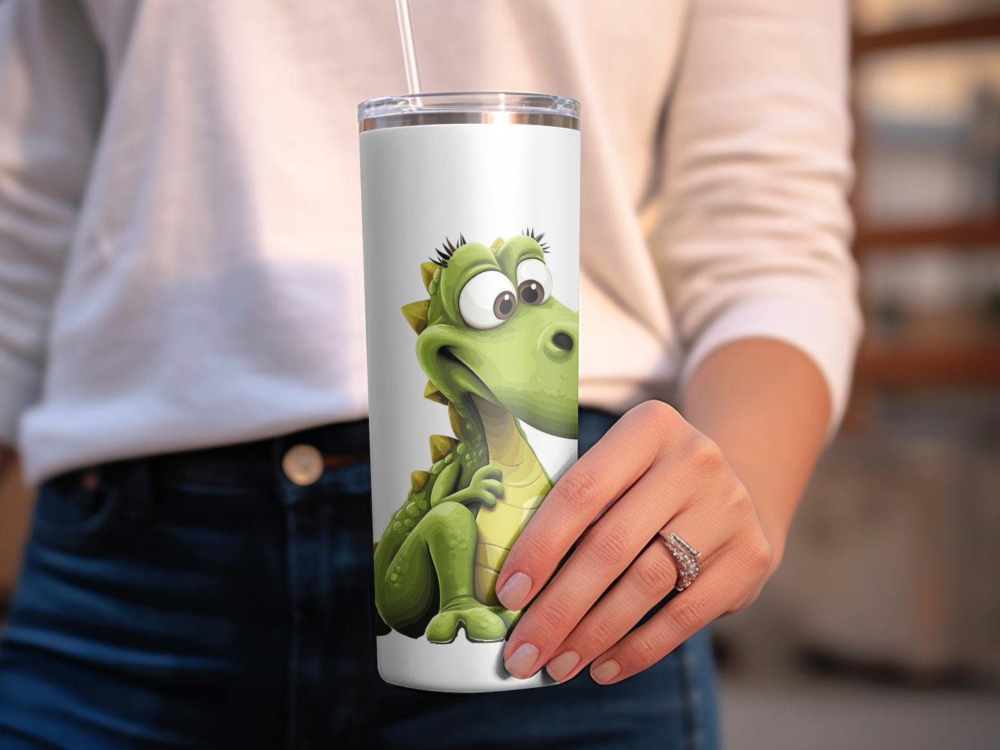 Cute Cartoon Dragon Stainless Steel Tumbler, Insulated Travel Cup for Kids, Fun Animal Design, Leakproof Lid, 20 oz