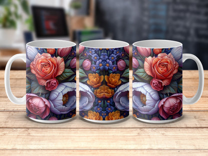 Floral Coffee Mug Set, Vibrant Rose and Tulip Design, Perfect Gift for Garden Lovers, Ceramic Mugs