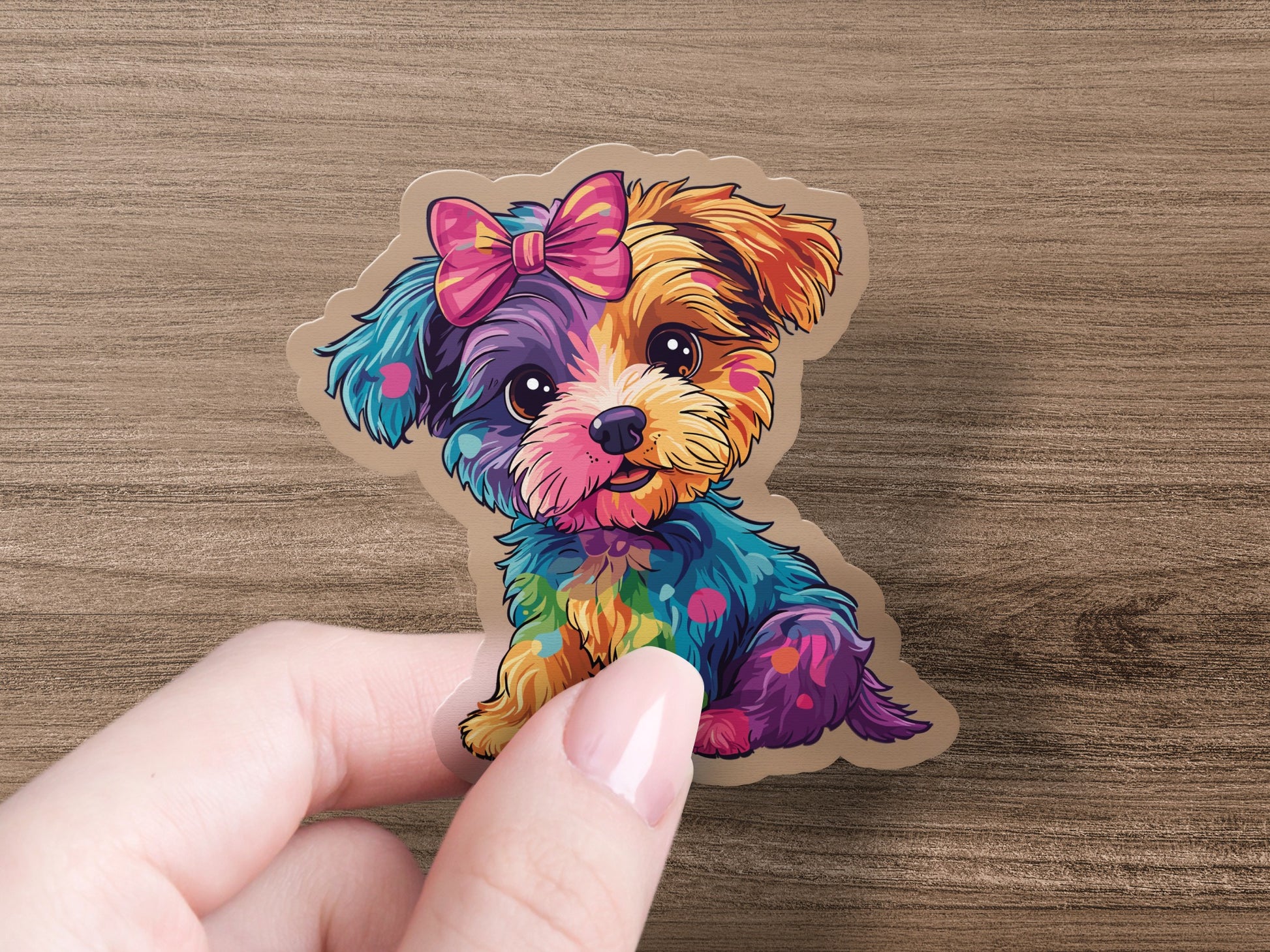 Adorable Colorful Puppy with Bow Sticker product