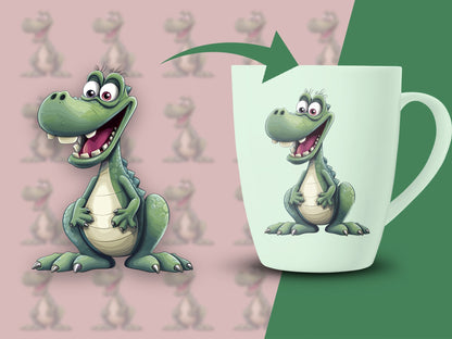Cute Cartoon Dinosaur Mug, Kids Friendly Dino Printed Coffee Cup, Gift Idea