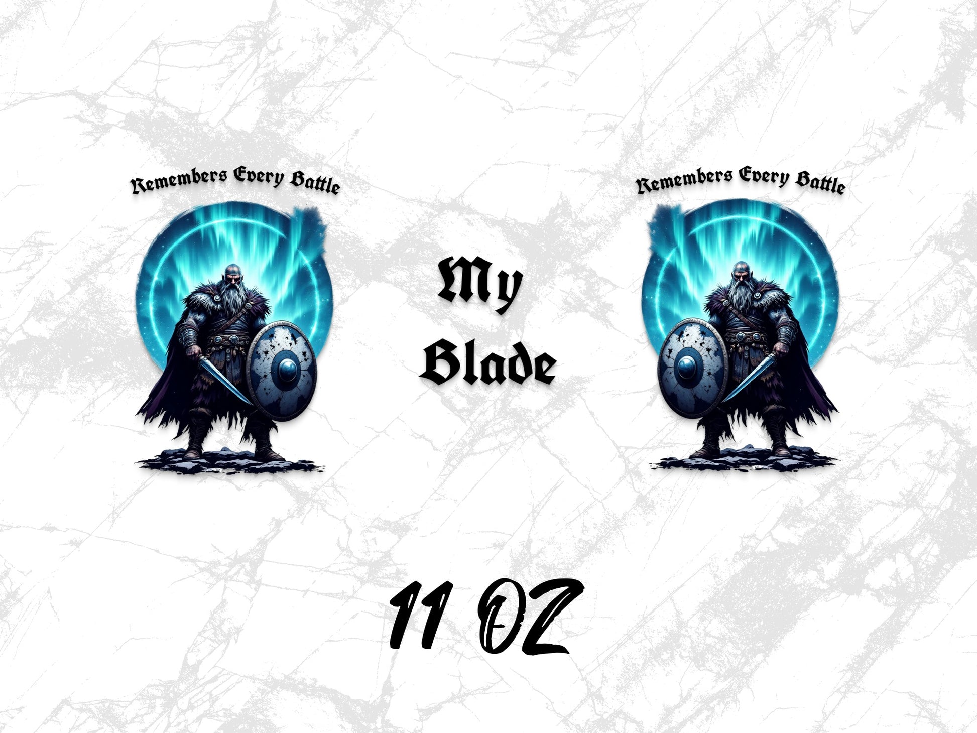 Viking Warrior Mug, My Blade Remembers Every Battle, Blue Glow, 11 oz Coffee Cup, Fantasy Art Drinkware, Warrior Gift Idea
