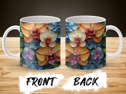 Colorful Orchid Floral Coffee Mug, Unique Botanical Flower Design, Ideal Gift for Plant Lovers