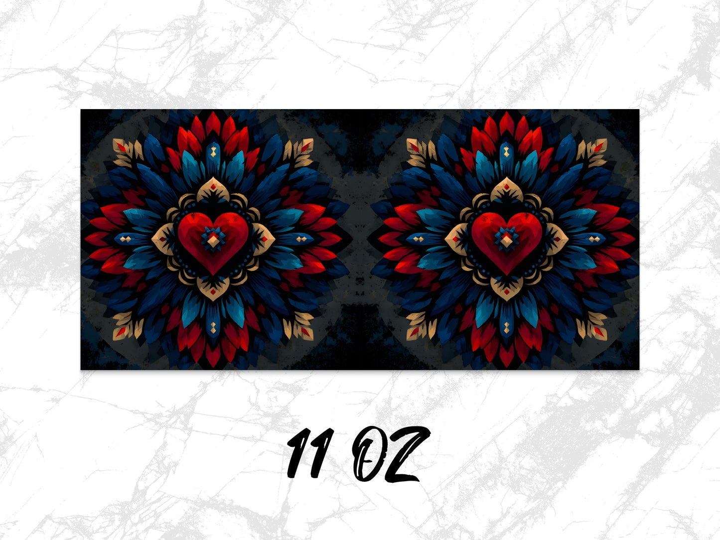 Colorful Mandala Heart Design Mouse Pad, Abstract Art Mousepad, Large Desk Decor, Dual Symmetrical Pattern, Office Accessory, 11 oz